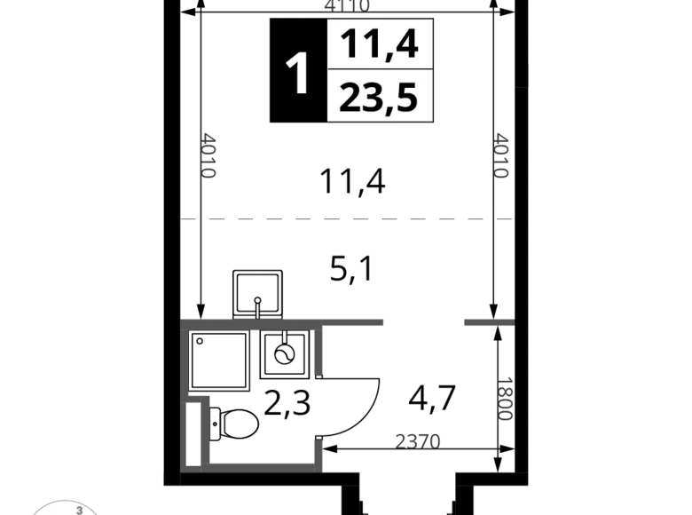 Студия 1 комната 24 м² Potapovo, Россия