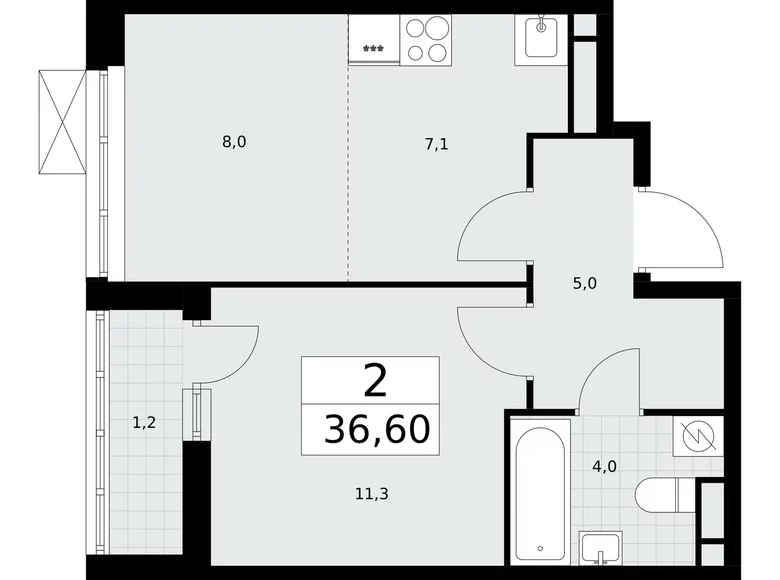 2 room apartment 37 m² Postnikovo, Russia