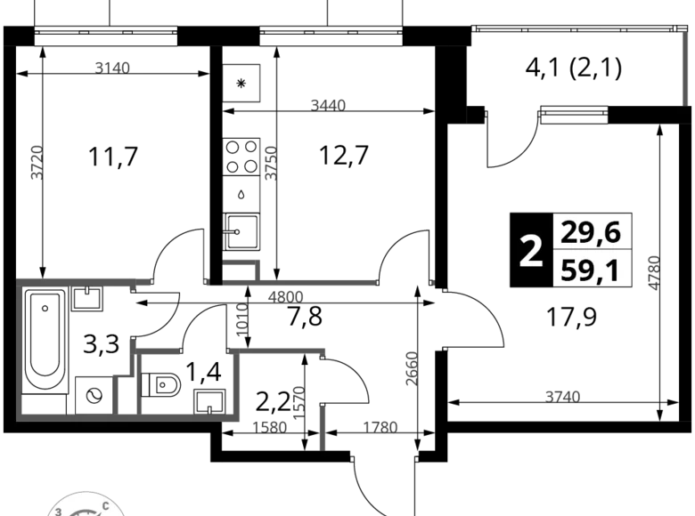 Apartamento 2 habitaciones 59 m² South-Western Administrative Okrug, Rusia