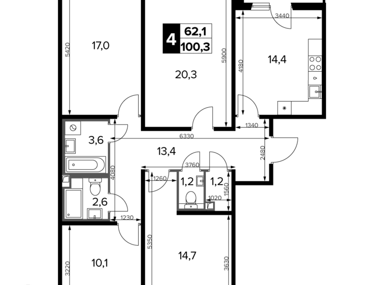 Appartement 4 chambres 101 m² Khimki, Fédération de Russie