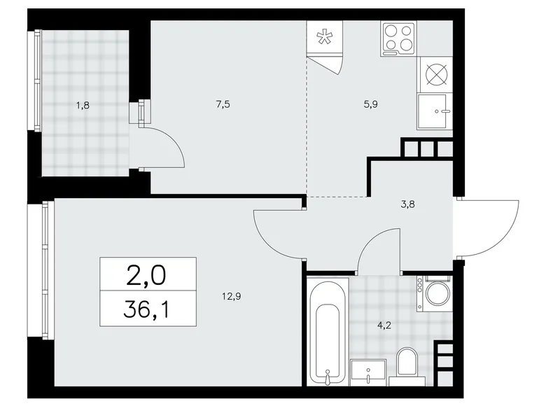 Wohnung 2 zimmer 36 m² poselenie Sosenskoe, Russland