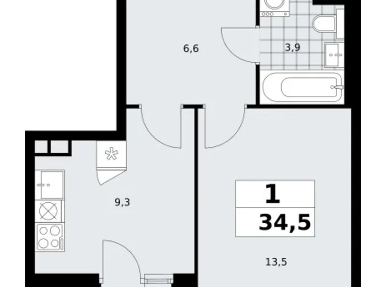 Квартира 1 комната 35 м² поселение Сосенское, Россия