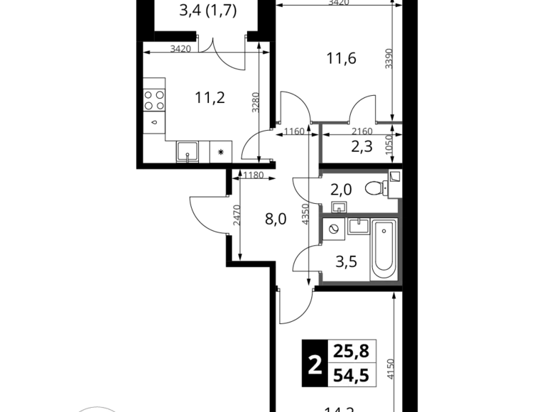 Wohnung 2 zimmer 55 m² Chimki, Russland