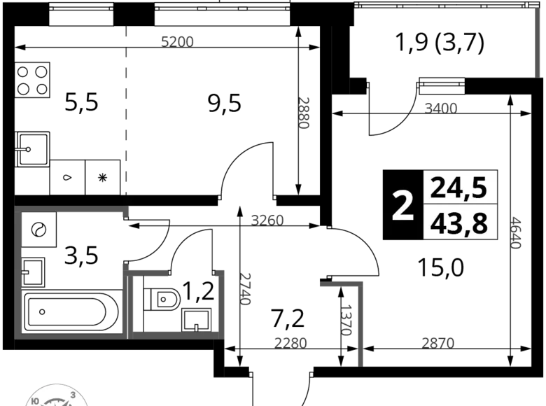 Mieszkanie 2 pokoi 44 m² South-Western Administrative Okrug, Rosja