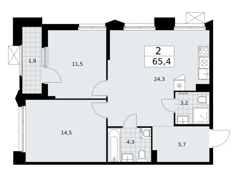 Appartement 2 chambres 65 m² Troïtsk, Russie