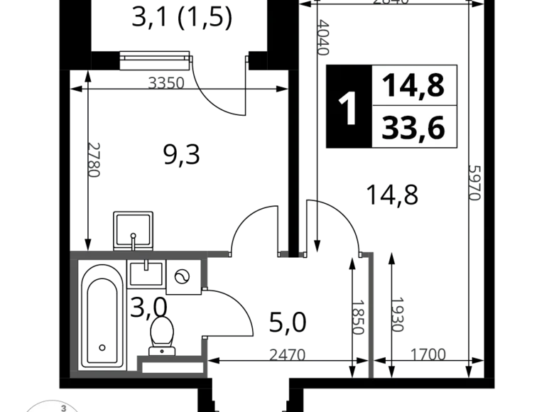 Apartamento 1 habitación 34 m² Potapovo, Rusia