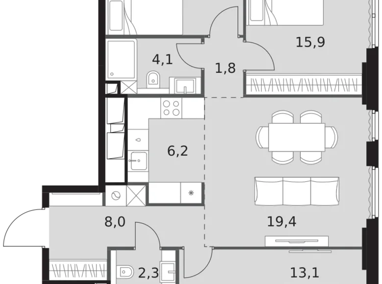 Apartamento 4 habitaciones 91 m² North-Western Administrative Okrug, Rusia