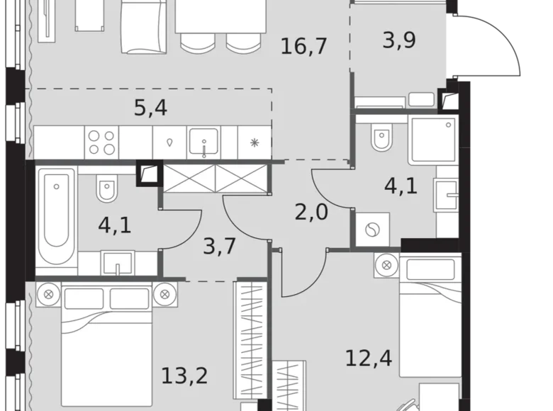 Mieszkanie 3 pokoi 66 m² North-Western Administrative Okrug, Rosja