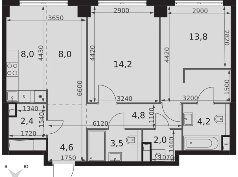 Appartement 2 chambres 66 m² North-Western Administrative Okrug, Fédération de Russie