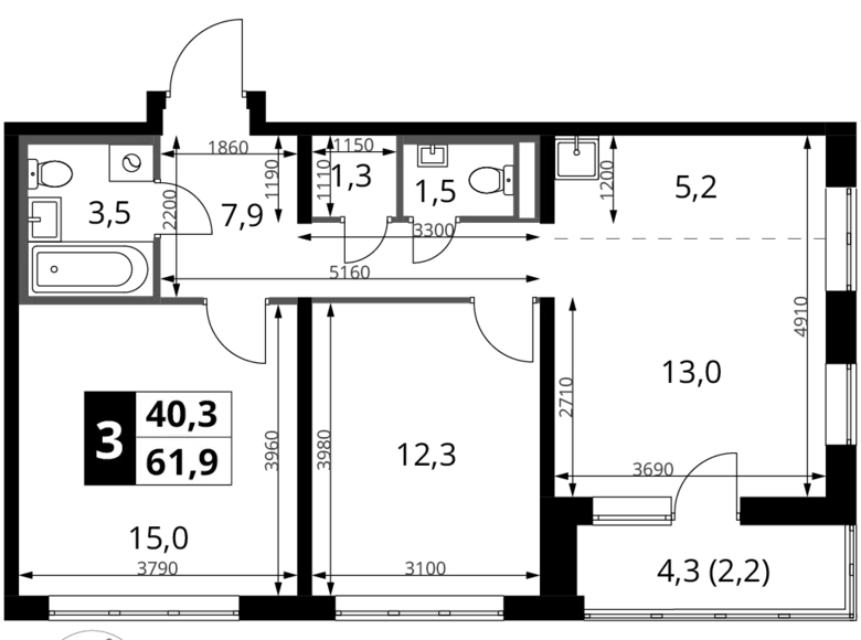 Wohnung 3 zimmer 62 m² Sapronovo, Russland