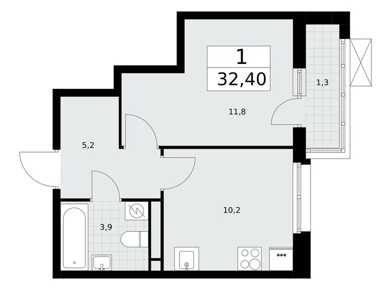 Apartamento 1 habitación 32 m² Postnikovo, Rusia