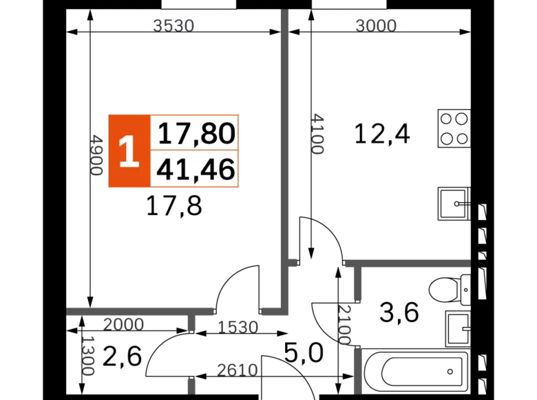 1 room apartment 41 m² Naro-Fominskiy gorodskoy okrug, Russia