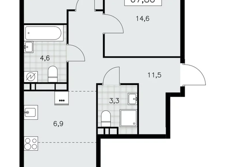 3 room apartment 68 m² Moscow, Russia