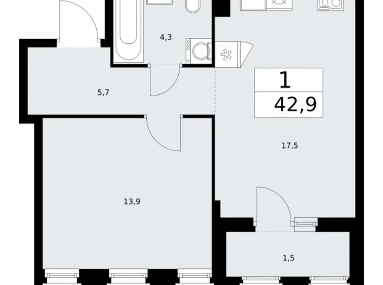 Appartement 1 chambre 43 m² Troïtsk, Russie