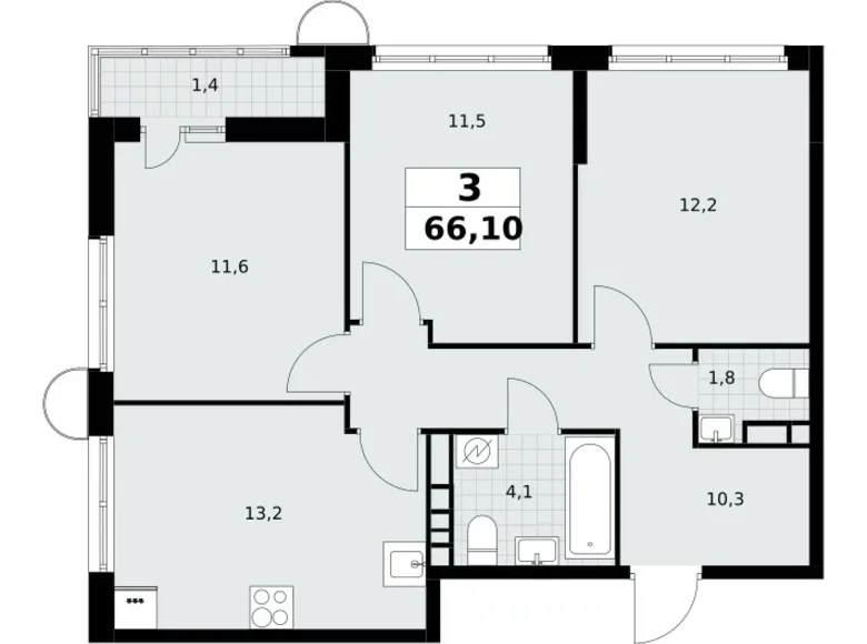 Wohnung 3 zimmer 66 m² Postnikovo, Russland