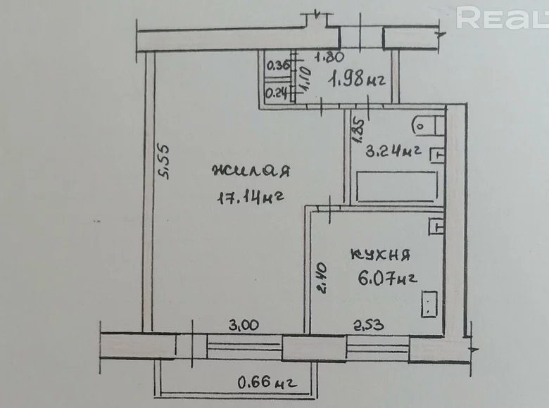 1 room apartment 29 m² Mazyr, Belarus