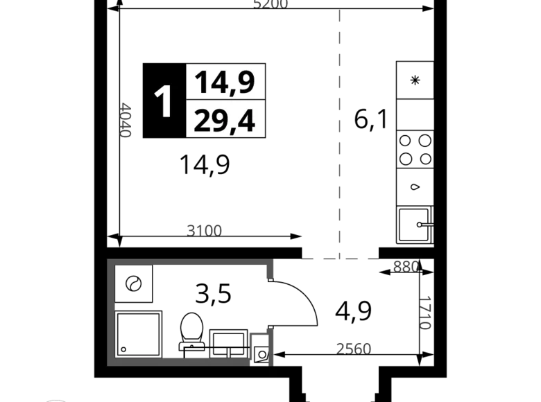 1 room studio apartment 29 m² Leninsky District, Russia