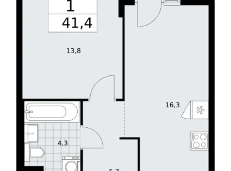 Apartamento 1 habitación 41 m² Troitsk, Rusia