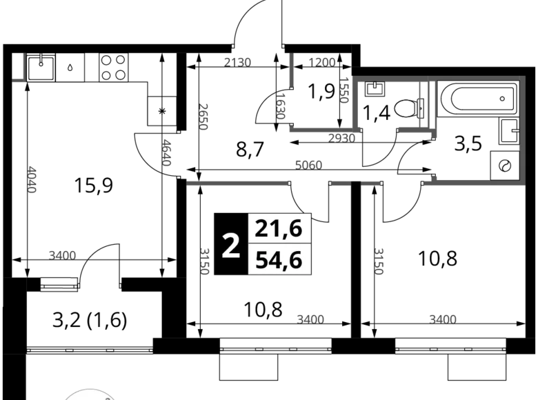 Appartement 2 chambres 55 m² Khimki, Fédération de Russie