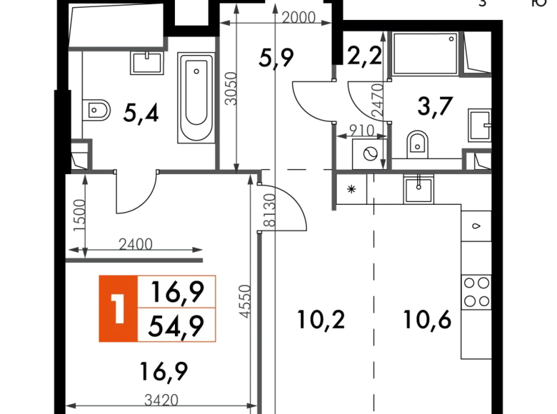 Квартира 2 комнаты 55 м² Северо-Западный административный округ, Россия