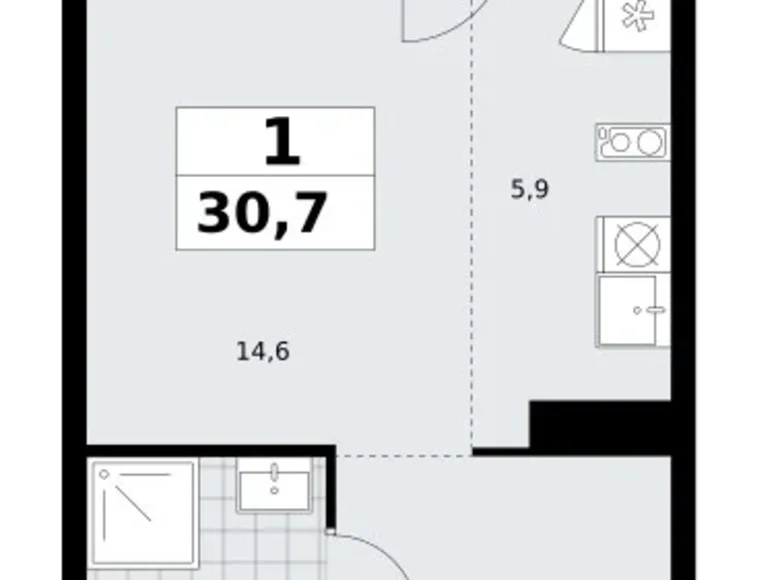 Квартира 1 комната 31 м² район Троицк, Россия