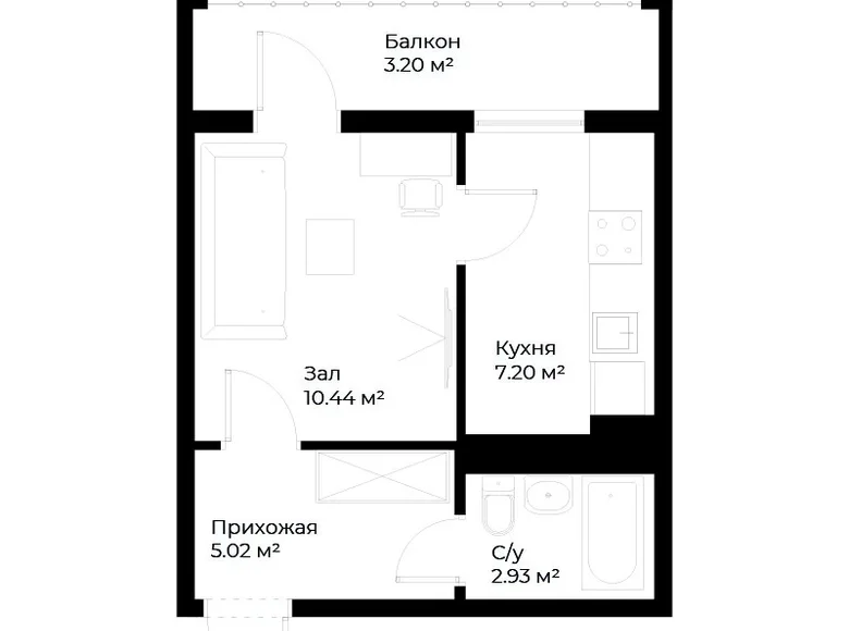 Квартира 1 комната 29 м² Ташкент, Узбекистан