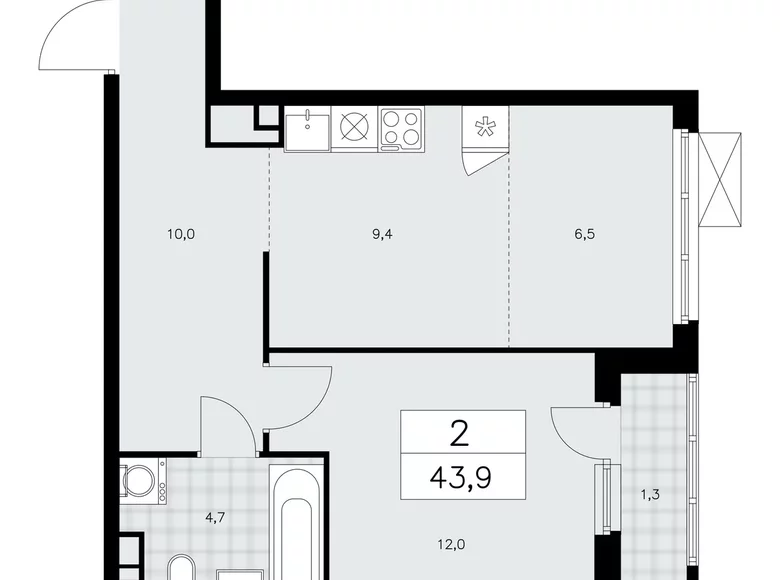 Appartement 2 chambres 44 m² poselenie Sosenskoe, Fédération de Russie