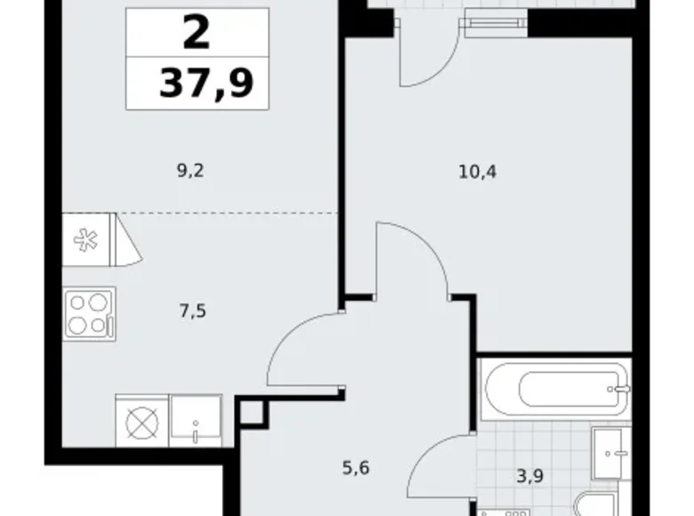 2 room apartment 38 m² Postnikovo, Russia