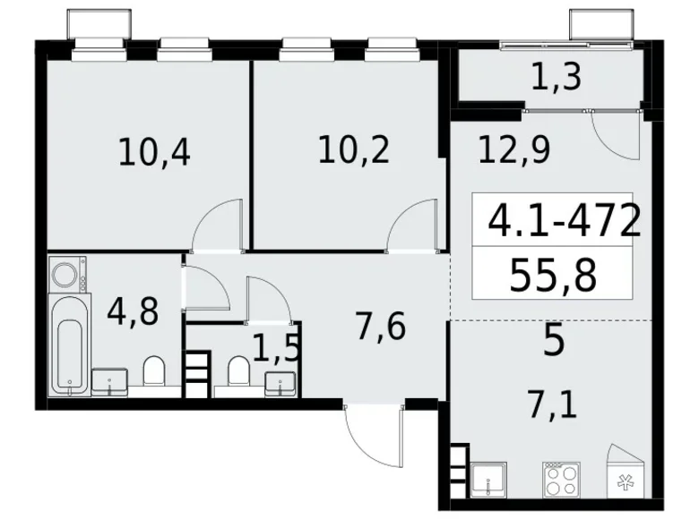 Wohnung 3 Zimmer 56 m² Südwestlicher Verwaltungsbezirk, Russland