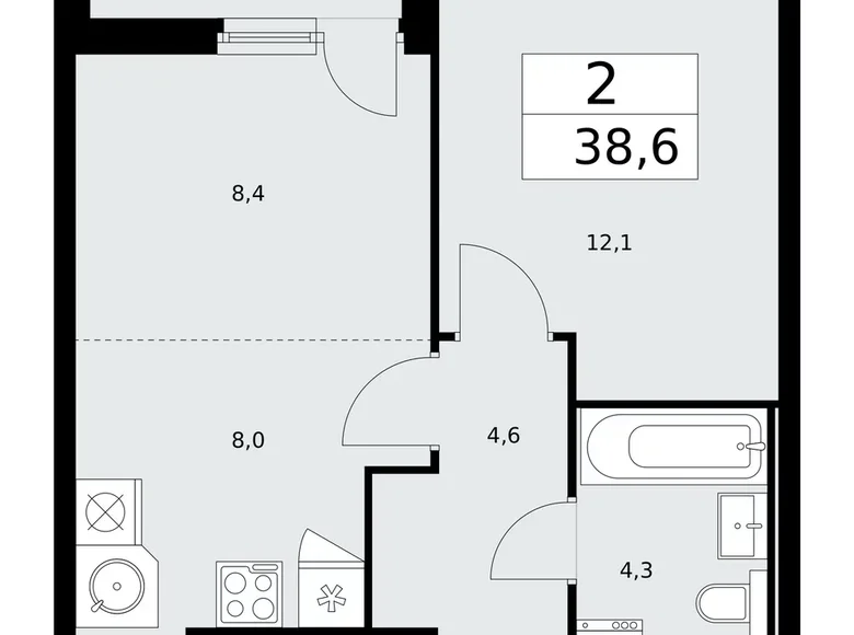 Appartement 2 chambres 39 m² Moscou, Fédération de Russie