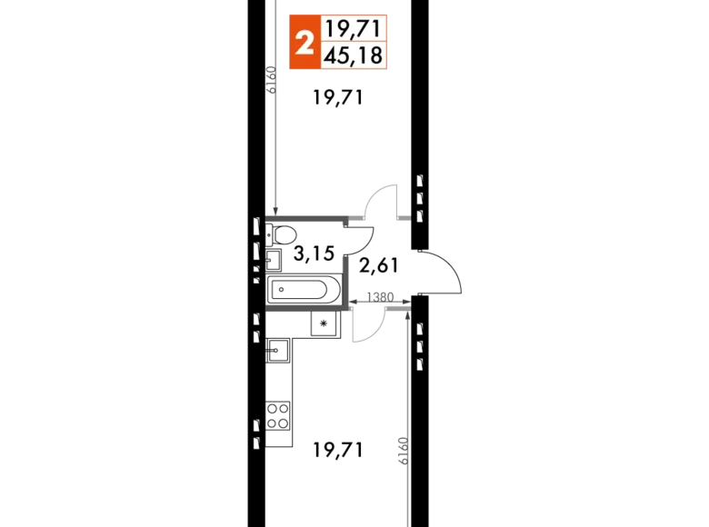 Mieszkanie 1 pokój 45 m² Naro-Fominskiy gorodskoy okrug, Rosja