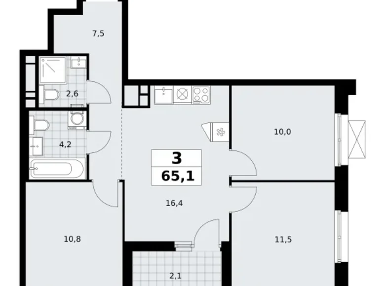 3 room apartment 65 m² poselenie Sosenskoe, Russia