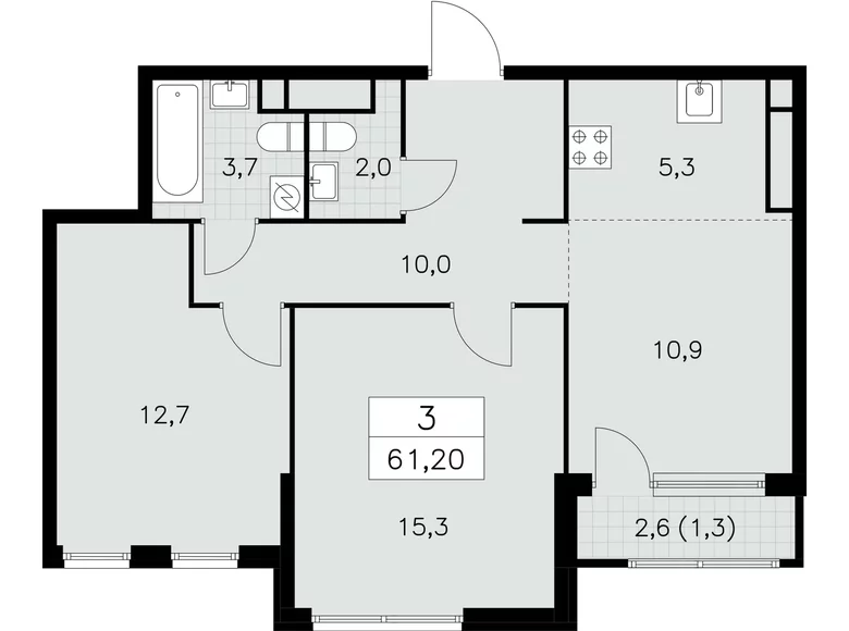 Apartamento 3 habitaciones 61 m² South-Western Administrative Okrug, Rusia