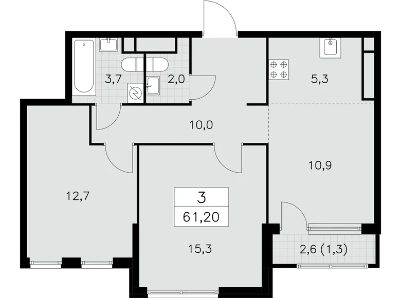 Квартира 3 комнаты 61 м² Юго-Западный административный округ, Россия