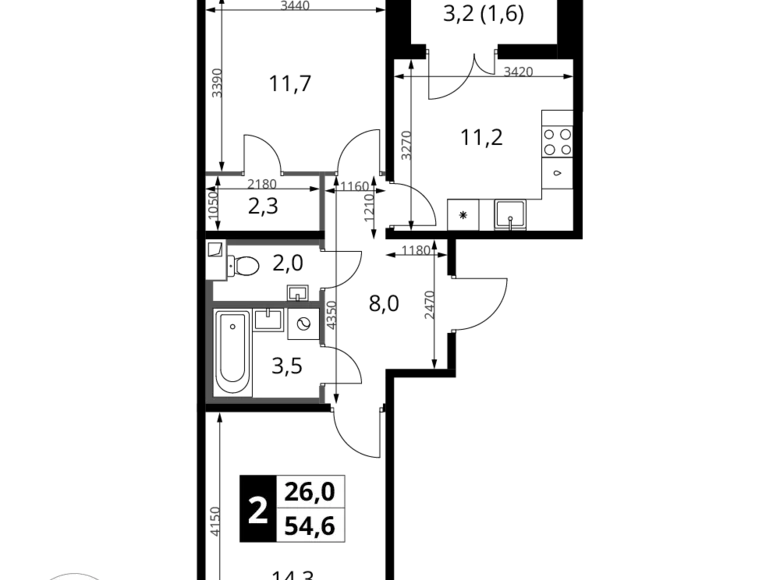 Квартира 2 комнаты 55 м² Химки, Россия