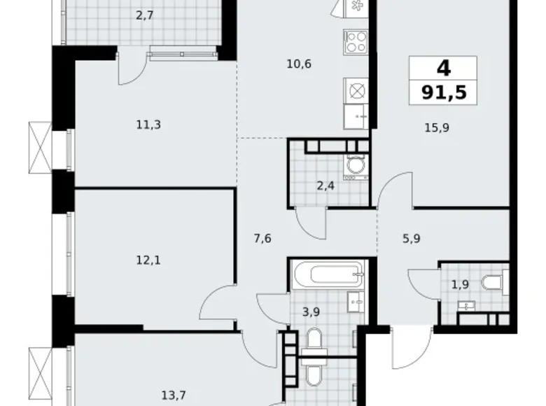 Wohnung 4 zimmer 92 m² poselenie Sosenskoe, Russland