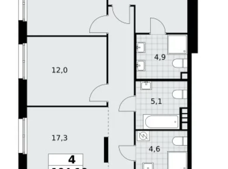 4 room apartment 104 m² Northern Administrative Okrug, Russia