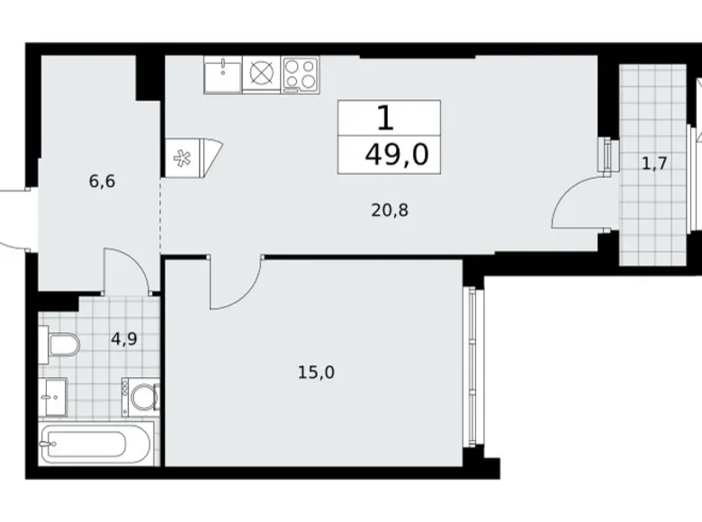 Wohnung 1 zimmer 49 m² Troizk, Russland