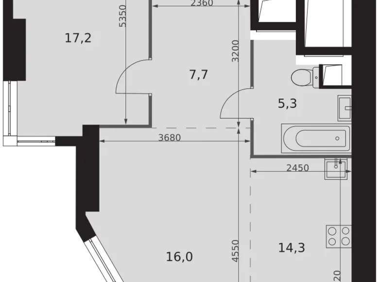 2 room apartment 61 m² Moscow, Russia
