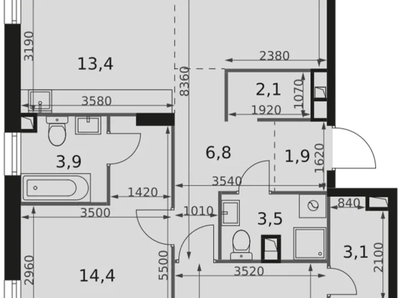 3 room apartment 75 m² Moscow, Russia