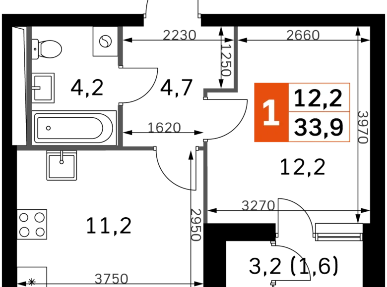 Квартира 1 комната 34 м² Москва, Россия