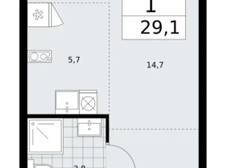 1 room apartment 29 m² Troitsk, Russia