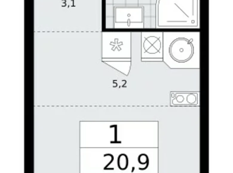 Квартира 1 комната 21 м² поселение Сосенское, Россия