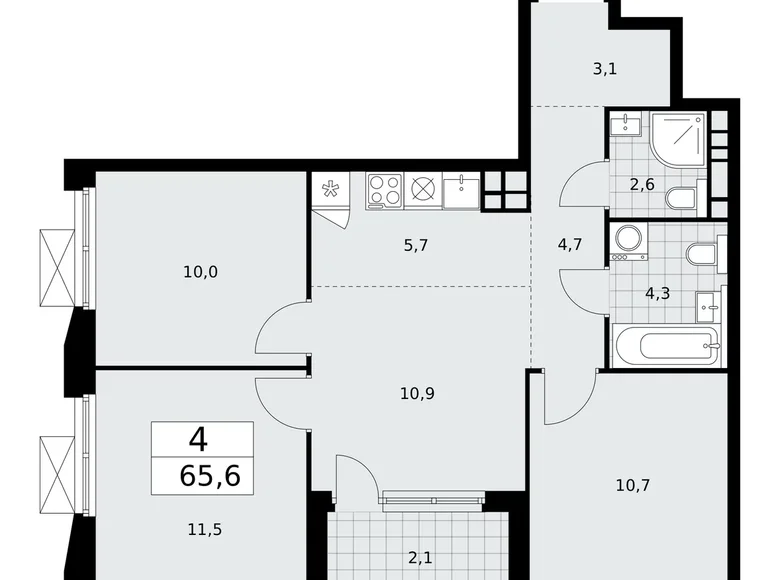 Mieszkanie 4 pokoi 66 m² poselenie Sosenskoe, Rosja