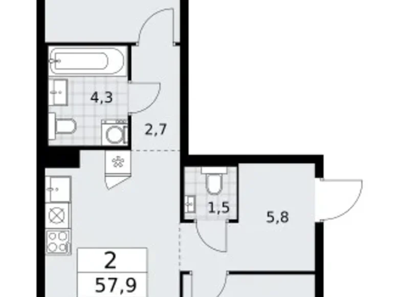Mieszkanie 2 pokoi 58 m² Troick, Rosja