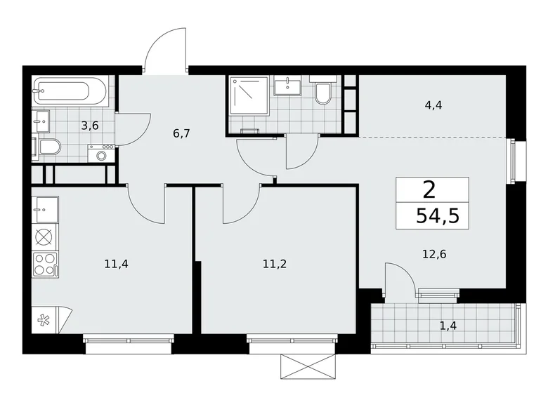 Квартира 2 комнаты 55 м² Москва, Россия