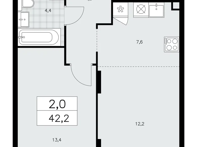 Квартира 2 комнаты 42 м² поселение Сосенское, Россия