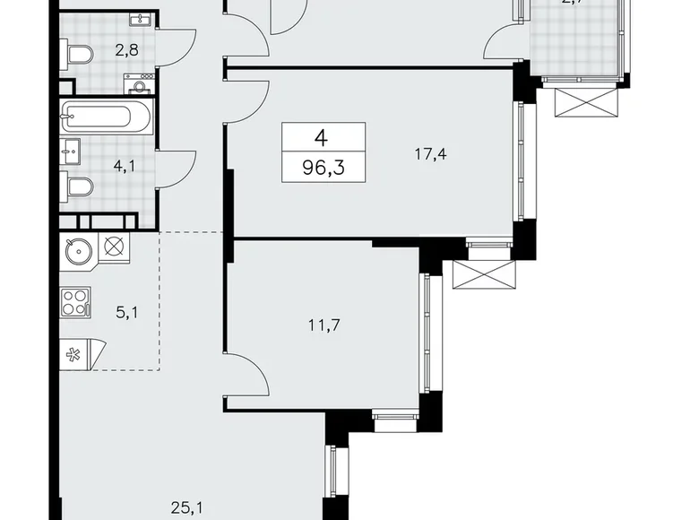 Wohnung 4 Zimmer 96 m² poselenie Sosenskoe, Russland