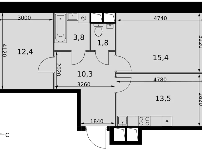 2 room apartment 57 m² Razvilka, Russia