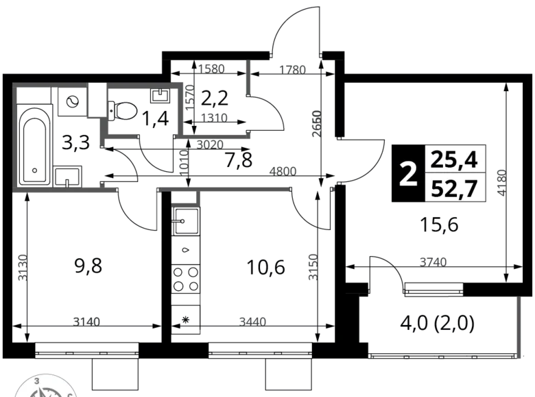 Квартира 2 комнаты 53 м² Ленинский район, Россия